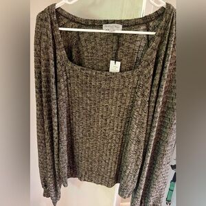 NWT Michael Stars Black and Gray Square Neck Knit Top​